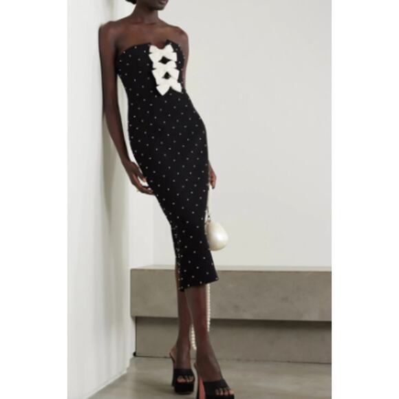 Rebecca Vallance  Veronica Pearl Bow Strapless Midi-Dress - Picture 1 of 12